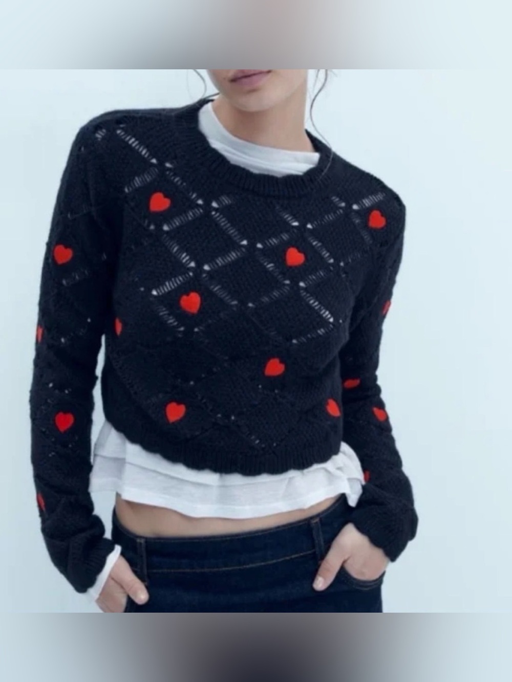 Zara Pointelle Heart Sweater (EUC)